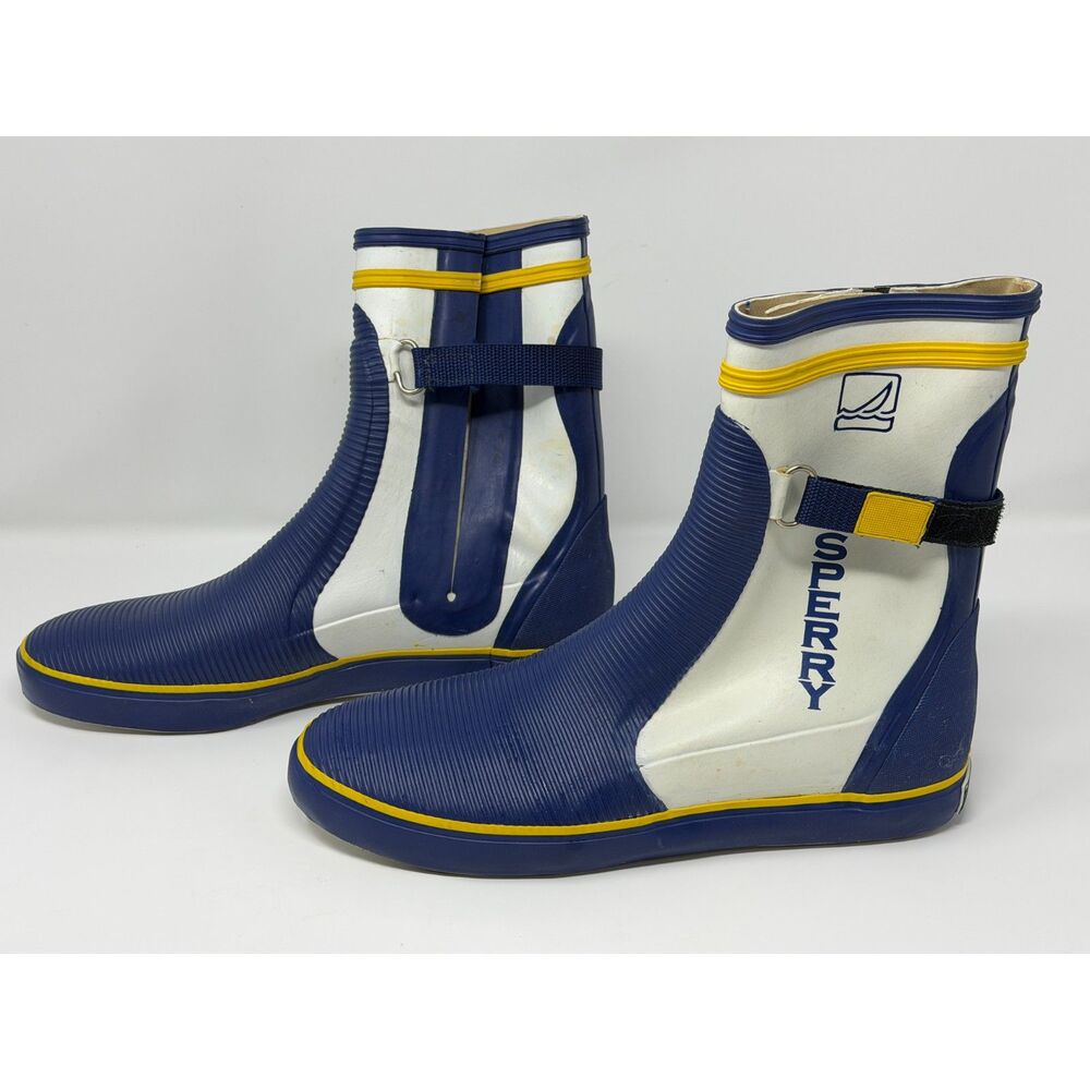 Sperry Women's Rubber Deck Boots Yacht Boat Blue White Size 12